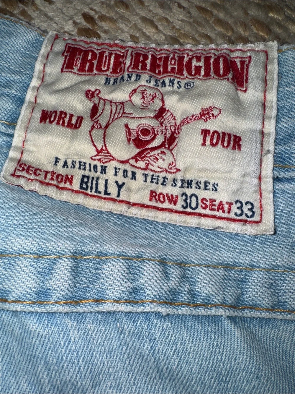 True Religion Light Blue Cutoff Denim Shorts with Back Pocket Flap